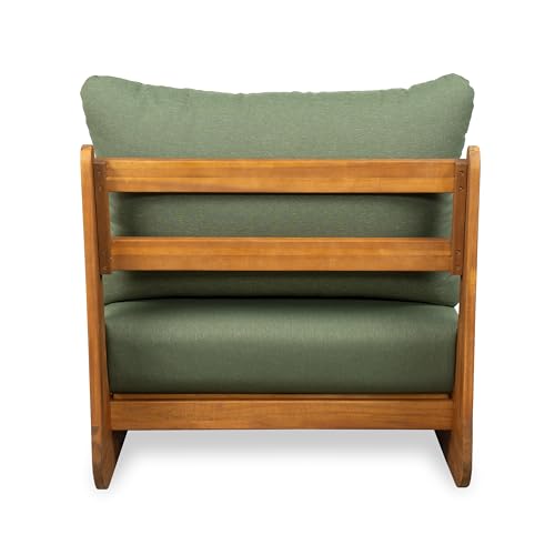 Christopher Knight Home Poppy Outdoor Club Chair with Water Resistant, Acacia Wood Lounge Chair Outdoor, Patio Low Profile Accent Chair, Comfy Reading Chair for Garden Backyard, Teak + Green