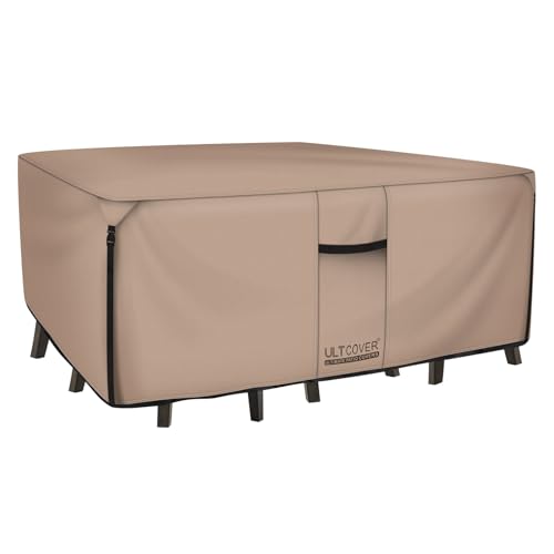 ULTCOVER Rectangular Patio Heavy Duty Table Cover - 600D Tough Canvas Waterproof Outdoor Dining Table and Chairs General Purpose Furniture Cover Size 76L x 54W x 28H inch