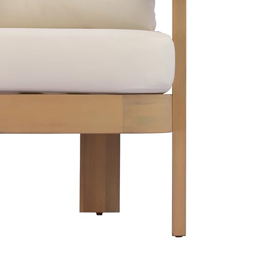 Christopher Knight Home Zunzi 8-Seater Patio Furniture Set with Removable Cushion, 5 Piece Outdoor Acacia Wood Conversation Set, Wooden Outdoor Sectional Sofa Set with Coffee Table, Cream+Light Teak