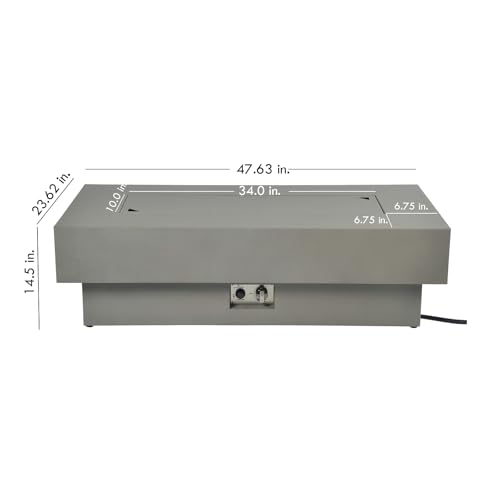 Outdoor Low Profile Fire Table, 48-inch Rectangle Propane Gas Fire Pit Table, 50,000 BTU Modern Firepit w/Lid, Glass Rocks, Cover, Pre-Attached 10ft Propane Hose, Flint Gray