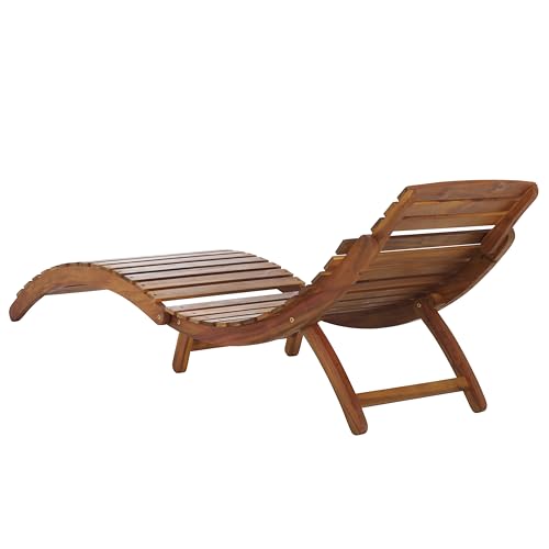 SAFAVIEH Outdoor Patio Furniture Collection - Fanty Brown Solid Wood Folding Chaise Lounge Chair, Slatted Teak-Style Design, Portable Sun Lounger with No Cushion (PAT6803A)