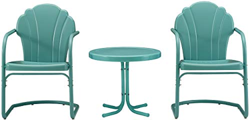 Crosley Furniture Tulip 3-Piece Outdoor Chair and Side Table Set, Retro Metal Patio Conversation Sets, Blue