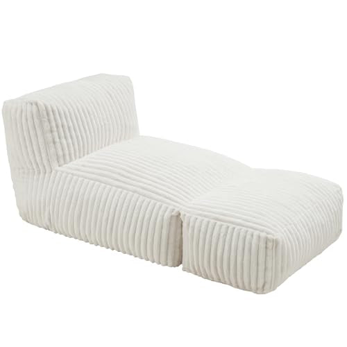 Hobestluk Big Bean Bag Lounger Chairs Large Beanbag Chair for Adults Bean Bag Sofa with Memory Foam Filled for Living Room, Bedroom or Balcony (Stripe White)