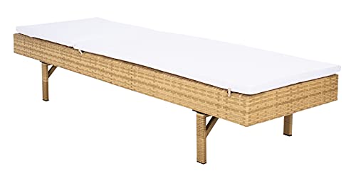 SAFAVIEH Outdoor - Cam Chaise Lounge Chair - Brown & White - Faux Wicker Rattan & Steel Frame with Cushion - Modern Adjustable Design - Ideal for Patio, Deck, Poolside, Backyard (PAT7501D)