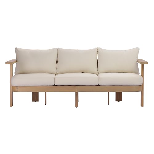 Christopher Knight Home Zunzi 8-Seater Patio Furniture Set with Removable Cushion, 5 Piece Outdoor Acacia Wood Conversation Set, Wooden Outdoor Sectional Sofa Set with Coffee Table, Cream+Light Teak