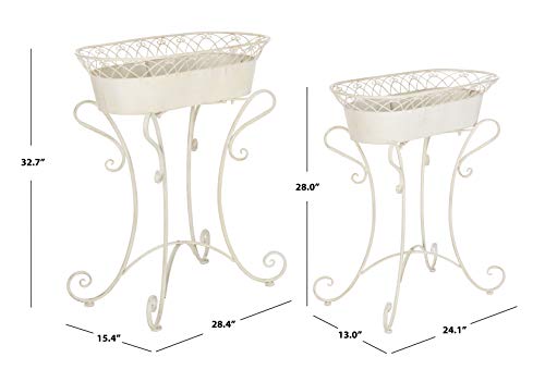 SAFAVIEH Outdoor Patio Furniture - Hendrick Pearl White Planter Set of 2, Decorative Metal Planter Stands for Patio, Deck, Garden, Indoor Outdoor Use (PAT5026A)