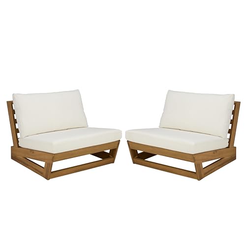 SAFAVIEH Outdoor - Duncan Chair Set of 2 - Natural & Beige Solid Wood - Weather Resistant - Ideal for Patio, Deck, Backyard, 32.68" W x 34" D x 24.4" H (PAT7336A-SET2)