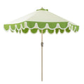 Tempera 9ft Scalloped Patio Umbrellas with Fringe, Market Umbrellas with Water-Resistant and Fade Resistant Canopy, 1.5" Wood Pole & Button Tilt,Green Beige Spliced