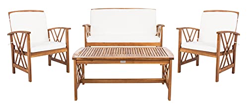 SAFAVIEH Outdoor Collection Fontana Natural/ Beige 4-Piece Conversation Patio Set with Cushions