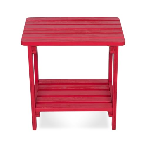 Shine Company Providence Rectangular Solid Wood Side Table, Outdoor Adirondack Patio Table, Chili Red