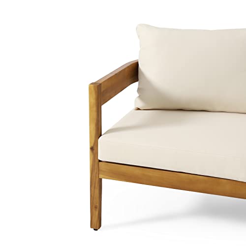 Brooklyn Outdoor 3 Seater Sofa with Cushions - Acacia Wood - Teak/Beige