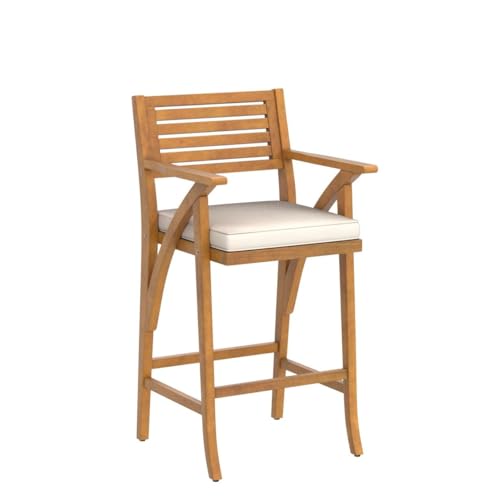 Best Choice Products Set of 2 Outdoor Acacia Wood Bar Stools Bar Chairs for Patio, Pool, Garden w/Weather-Resistant Cushions - Cream