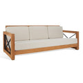 SAFAVIEH Couture Outdoor - Andros Sofa - Brown & Beige - Brazilian Teak Wood - Slatted Design with Removable Cushions - Ideal for Patio, Deck, Porch, Backyard, 16" Seat Height (CPT1010A)