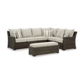 Signature Design by Ashley Brook Ranch Outdoor Sectional, All‑Weather Resin Wicker Patio Furniture With High‑Performance Cushions, Durable Aluminum Frame, Neutral