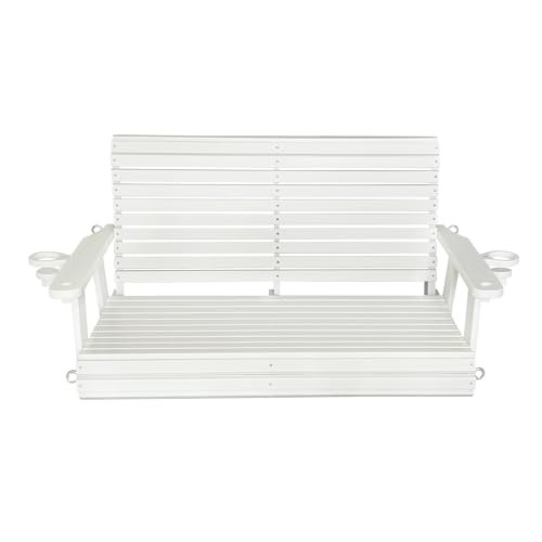 HDPE Porch Swing with 18/8 Stainless Steel Bolts, Ergonomic Design, Ultra Weather-Resistant, Heavy Duty 1200 LBS, for Outdoor Patio Garden Yard (Vanilla White)
