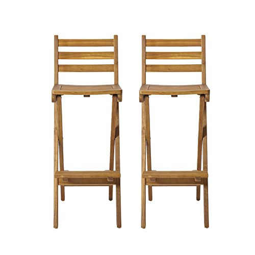 Christopher Knight Home Tundra Outdoor Foldable Wood Barstool Set, 2-Pcs Set, Natural