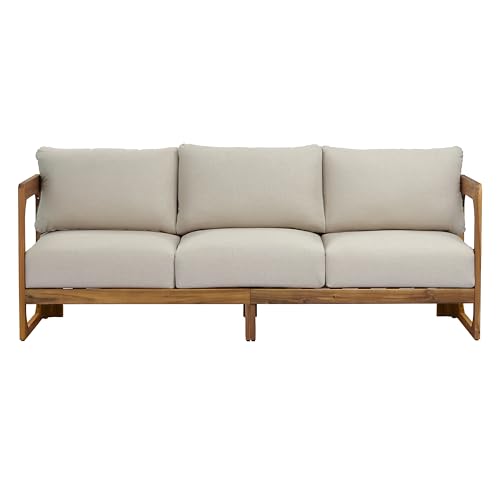Christopher Knight Home Daria Acacia Wood Outdoor 3 Seater Sofa with Cushion, Solid Wood Patio Sofa with Removable Cushion, Comfy Lounge Sofa for Patio Furniture Set, Teak+Beige