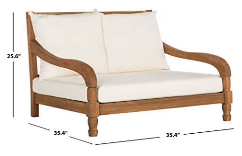SAFAVIEH Outdoor Collection Pomona Natural Solid Wood/Beige Lounger Bench Sofa Loveseat (PAT6740A)