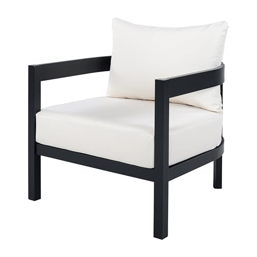 Christopher Knight Home Lula Aluminum Lounge Chair Outdoor Set of 2 with Removable Cushion, Metal Frame Patio Accent Chair, Patio Garden Comfy Reading Chair, Beige+Black