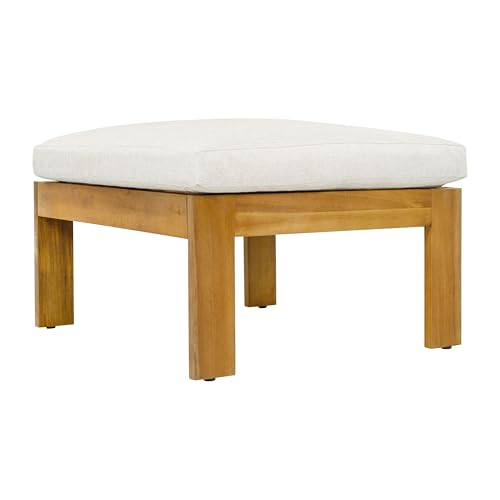 Christopher Knight Home Kayahs 5 Pieces Acacia Wood Furniture Set, Patio Conversation Sofa Chat Set with Coffee Table and Ottoman, Outdoor Sectional Sofa Set for Backyard Balcony, Teak Finish+Beige