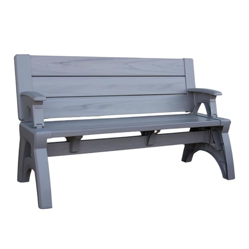 Convert-a-Bench 2-in-1 Outdoor Bench & Picnic Table - Foldable, Weather-Resistant Seating - Perfect for Patio, Lawn, Garden, or Deck - Durable & Easy Assembly - 1 Bench/Order, Platinum Gray