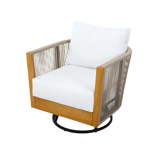 Christopher Knight Home Outdoor Swivel Rocking Chair Set of 2 with Cushion & Cross Base Side Table, Acacia Wood Patio Swivel Rocker Chair Set 360 Degree Porch Chairs for Backyard Balcony, Natural/Teak