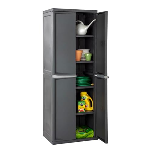 Sterilite 4 Shelf Cabinet, Heavy Duty and Easy to Assemble Plastic Storage Unit, Organize Bins in the Garage, Basement, Attic, Mudroom, Gray, 1-pack