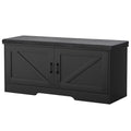 HOMSHO 2-Tier Storage Bench, 39.4" Wide Shoe Bench with Padded Seat Cushion, Entryway Bench with 2 Barn Doors and Adjustable Shelf, Black