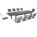 Hanover Naples 11-Piece Outdoor Dining Set with 10 Sling Chairs in Gray/White and a 40" x 118" Expandable Dining Table