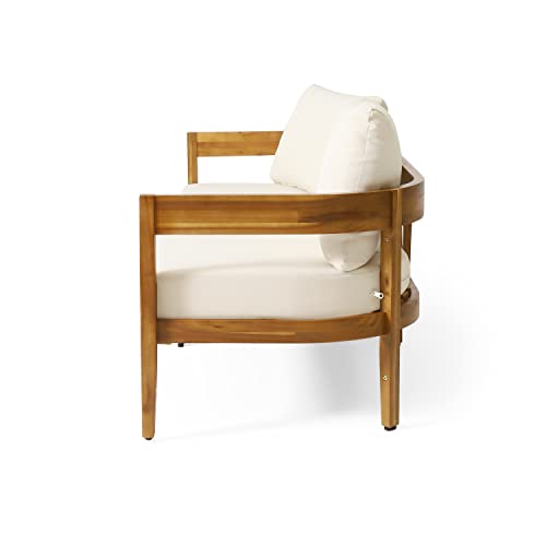 Brooklyn Outdoor 3 Seater Sofa with Cushions - Acacia Wood - Teak/Beige