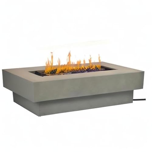 Outdoor Low Profile Fire Table, 48-inch Rectangle Propane Gas Fire Pit Table, 50,000 BTU Modern Firepit w/Lid, Glass Rocks, Cover, Pre-Attached 10ft Propane Hose, Flint Gray