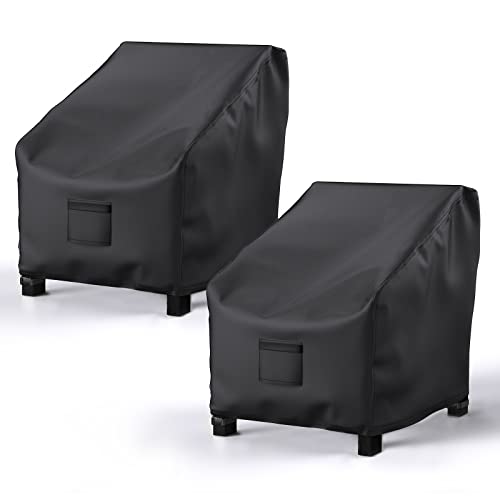 BROSYDA Patio Chair Covers for Outdoor Furniture Waterproof 2 Pack, Lawn Chair Covers 600D Heavy Duty Oxford Cloth, Large Covers for Lounge Lawn Deep Seat Black 29"W×30"D×36"H