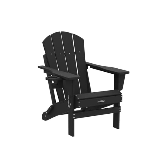 MUCHENGHY Folding Adirondack Chairs Patio Chairs Outdoor Adirondack Chair Weather Resistant Chair for Patio, Outside, Deck, Backyard, Fire Pit Chair, Campfire Chairs (Black)