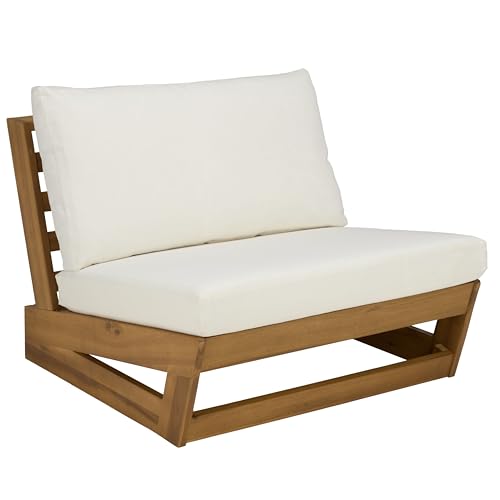 SAFAVIEH Outdoor - Duncan Chair Set of 2 - Natural & Beige Solid Wood - Weather Resistant - Ideal for Patio, Deck, Backyard, 32.68" W x 34" D x 24.4" H (PAT7336A-SET2)