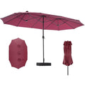 DUMOS 15FT Extra Large Patio Umbrella with Base Included, Rectangle Table Umbrella Outdoor Patio, 12 Sturdy Ribs Triple Head Canopy Outside Umbrellas for Deck, Backyard and Poolside,Garden, Red
