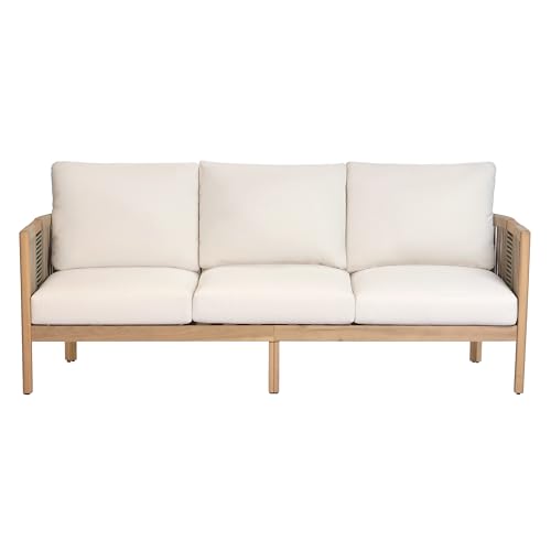 Christopher Knight Home 5-Piece Acacia Wood Patio Furniture Set with Coffee Table, 7 Seater Outdoor Conversation Sofa Set, Patio Sectional Chat Set for Backyard Balcony, Teak+ Beige