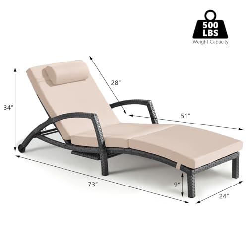 ZZWHOM Chaise Lounge Chairs Outdoor Set of 2, Comfy Outside Wicker Patio Pool Lounge Chair w/ 5 Adjustable Back Angle, Cup Holder, Thicken Cushion
