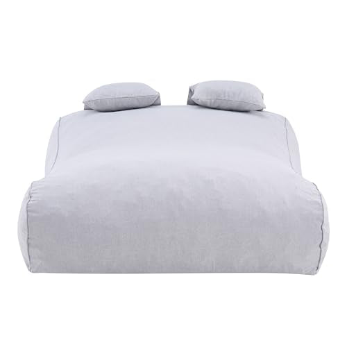 Christopher Knight Home Lemoore Giant Bean Bag Chair for Adults and Kids, Two-seat Bean Bag Sofa with Headrest Pillow, Outdoor Comfy Reading Chair, Patio Lounge Sofa for Poolside Garden, Gray