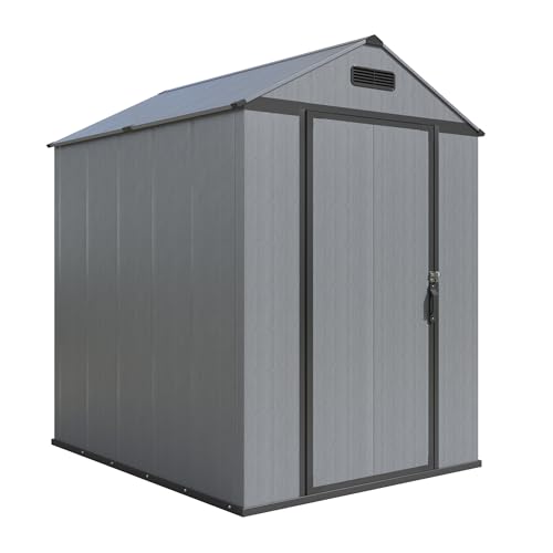 MNLR Resin Storage Shed 4x6 FT with Floor - Weatherproof Outdoor Plastic Tool Shed with Sloped Roof, Built-in Vents & Padlock-Ready Door, Small Garden Shed for Backyard Patio Lawn