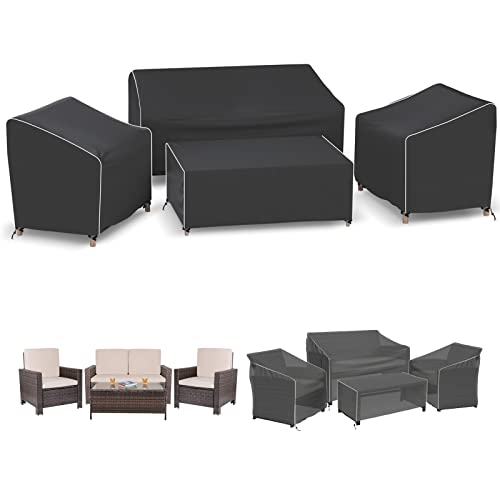 Gasadar 4-Piece Patio Furniture Covers Set, Waterproof Outdoor Furniture Set Covers for Outdoor Loveseat, Chair and Coffee Table, Heavy Dut 600D, Black