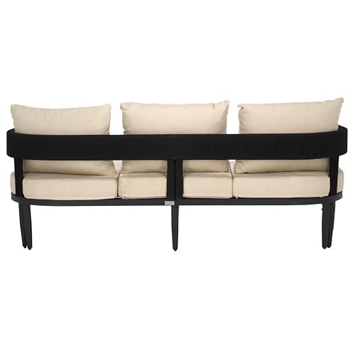 SAFAVIEH Outdoor Collection Viola Black & Taupe Curved Back 3-Seater Sofa