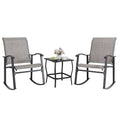 Shintenchi 3 Piece Rocking Bistro Set, Outdoor Furniture with Rocker Chairs and Glass Coffee Table Balcony, Porch Furniture for Small Space, Gray