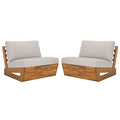 SAFAVIEH Outdoor - Lynn Lounge Chair Set of 2 - Natural & Light Grey - Solid Wood with Cushion - Modern Slatted Lounge Design - Ideal for Patio, Deck, Poolside, Backyard (PAT7328B-SET2)