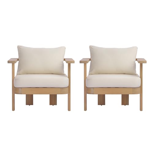 Christopher Knight Home Zunzi 8-Seater Patio Furniture Set with Removable Cushion, 5 Piece Outdoor Acacia Wood Conversation Set, Wooden Outdoor Sectional Sofa Set with Coffee Table, Cream+Light Teak