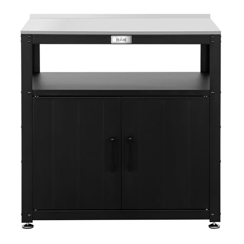 Feasto Outdoor Potting Bench with Storage, Stainless Steel Tabletop Garden Work Bench with Storage Cabinet & Removable Inner Shelf for Patio Lawn Outdoor Gardening