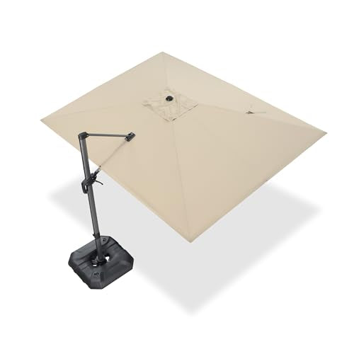 PURPLE LEAF 9' X 11.5' Patio Umbrella Outdoor Cantilever Rectangle Umbrella Aluminum Offset Umbrella with 360-degree Rotation for Garden Deck Pool Patio, Beige
