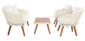 SAFAVIEH Outdoor Collection Ransin Beige/Beige/Natural Solid Wood 4-Piece Conversation Patio Set