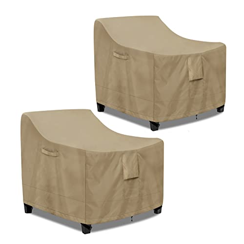 PureFit Outdoor Chair Covers Waterproof 2 Pack Patio Furniture Lawn Chair Covers for Outdoor Furniture with Air Vent and Padded Handles, Fits up to 32W x 37D x 36H Inches, Camel