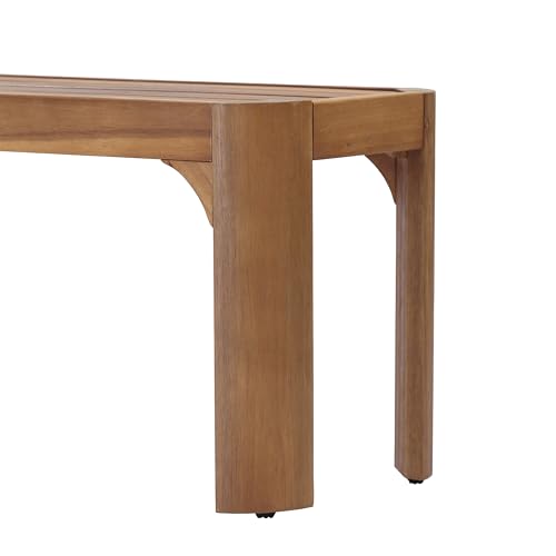 Christopher Knight Home Outdoor Dining Table Set with 2 Benches, 70" Acacia Wood Patio Table and Dual 57" Benches, Teak Finish Slatted Garden Furniture for Backyard Deck Seating 6-8 People