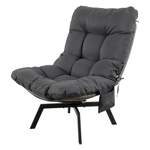 Shintenchi Outdoor Wicker Swivel Chair,Grey Rattan Patio Rotating Chair with Cushion,360° Rotation Patio Lounge Chairs for Living Room Bedroom Backyard Balcony(Grey Cushion)